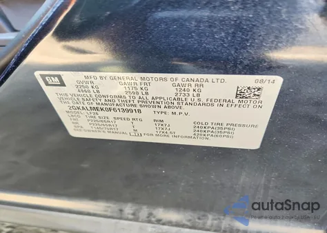 2015 GMC Terrain Sle из США, поврежденный, VIN 2GKALMEK0F6139918